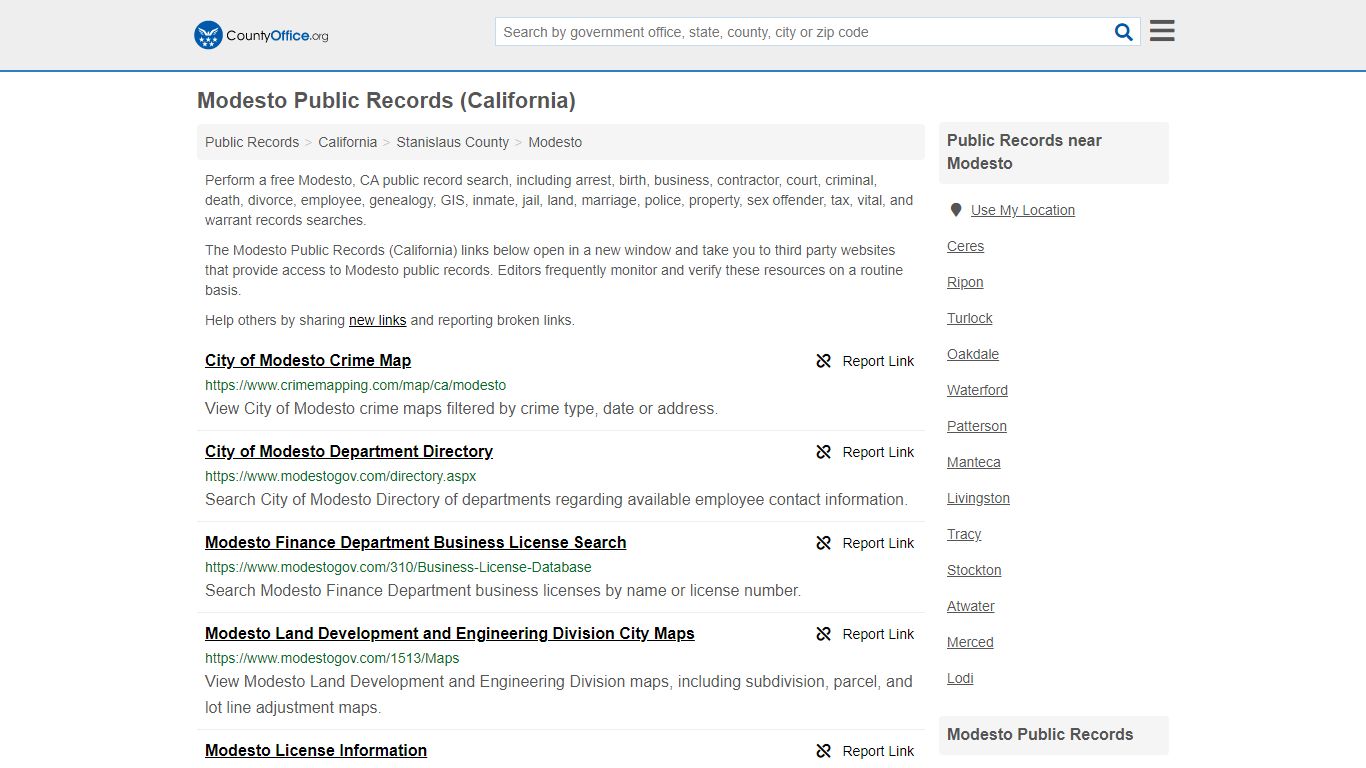 Public Records - Modesto, CA (Business, Criminal, GIS ...