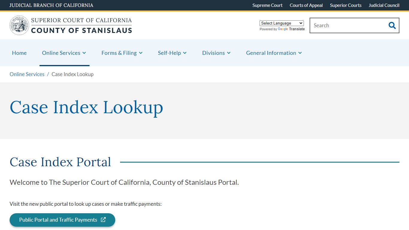 Case Index Lookup | stanislaus court